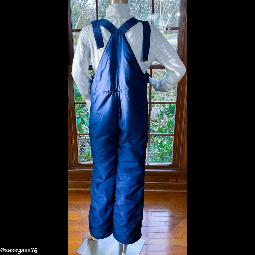 ▪️VTG▪️BLACK BEAR▪️70's 80's Unisex Navy Blue Fully Lined Snow Ski Bib Overalls - Picture 2 of 11